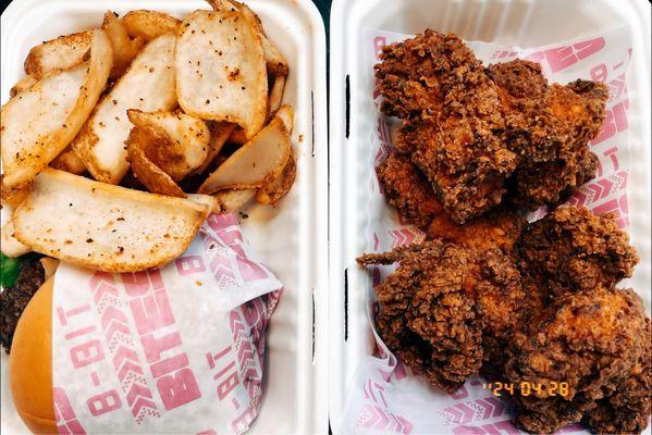 Beef Smash burger and chicken tenders