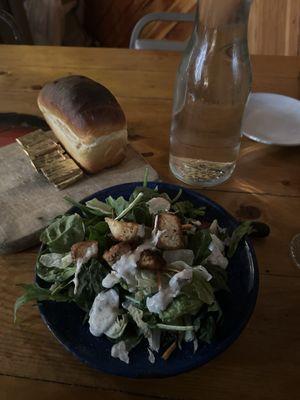 Salad and homemade bread