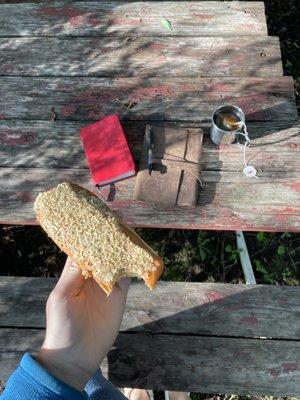 There was a little hot water heater. My little breakfast on the patio out front.