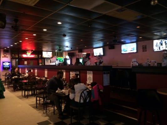 Bar seating and many Tvs with local games