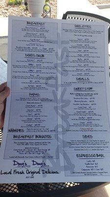 Menu at Dougs