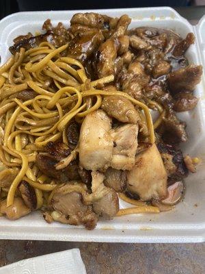 Teriyaki and bbq chicken with lo mein