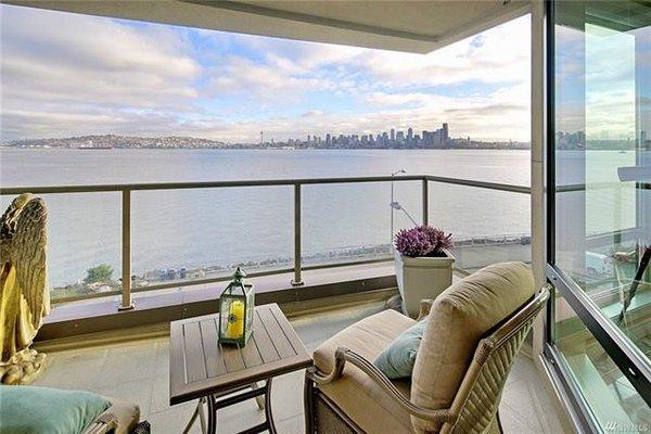 Alki beach deck with downtown Seattle views