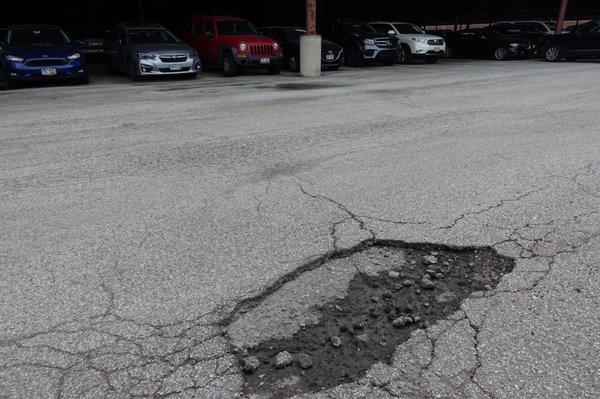 Really bad potholes, some so large you can't even drive around them to avoid.