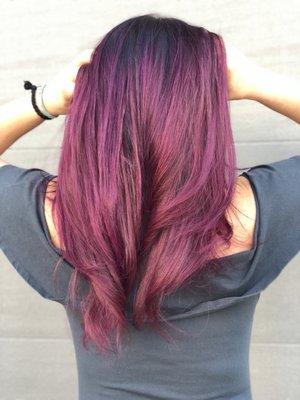 Burgundy, plum, red, purple shadow root color melt by Mandy Jo