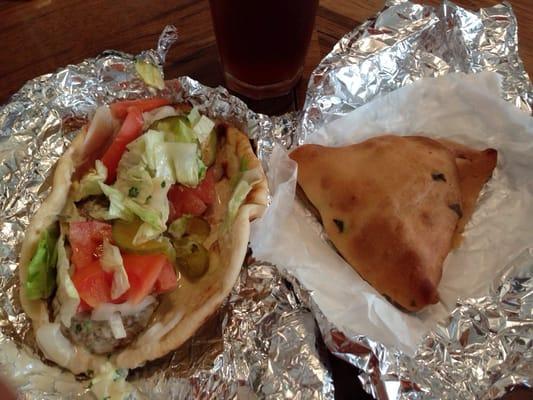 Falafel sandwich and spinach pie