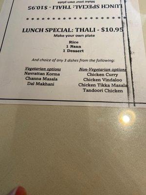 Lunch menu special