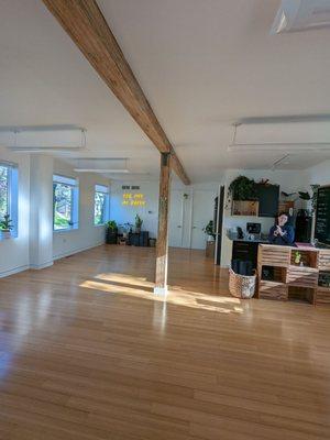 It's a small modern, clean, organized studio to Collectively gather and "practice" Yoga!