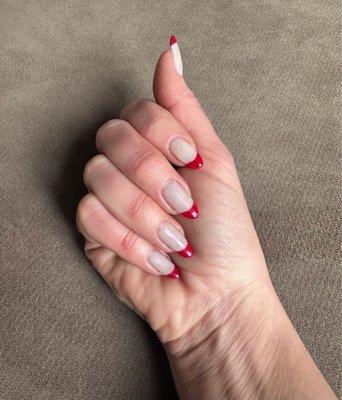 Glazed donut chrome finish with red French tip by Yuki