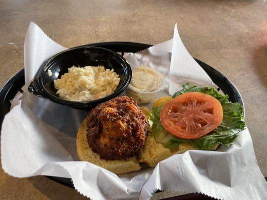 Their greasy and tasteless fried crab cake served on a soggy bun.