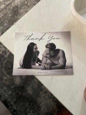 Our black and white thank you postcards for the wedding