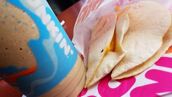 Egg & cheese wrap, pumpkin frozen coffee