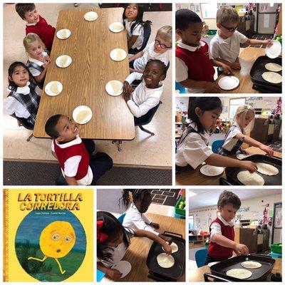 PreK students loves to learn Spanish and make quesadillas