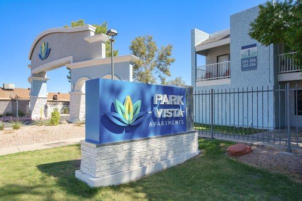 Monument sign and entrance