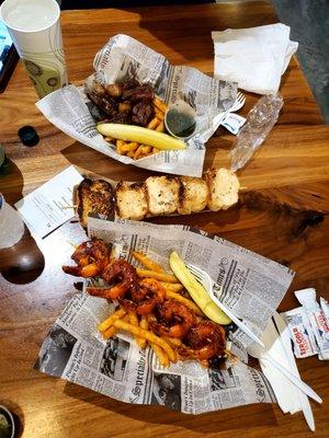 Steak and shrimp. Both came with fries and choice of sauce.