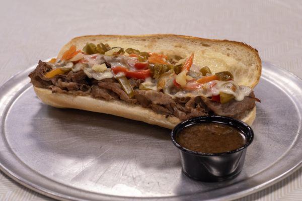 Our delicious Chicago Beef Sandwich served with a side of Au Jus.