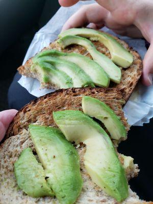 Just a warning this is their $6 avocado toast, several pieces of avocado on dried toast. Shame on you!