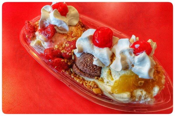 A three scoop banana split. Next time we will get two spoons and share.