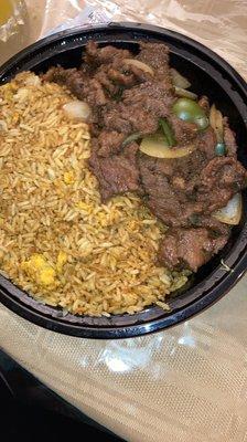 Egg fried rice and Pepper Steak