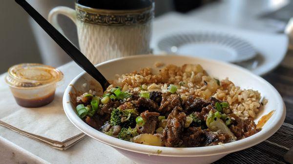 Korean steak bowl with brown rice