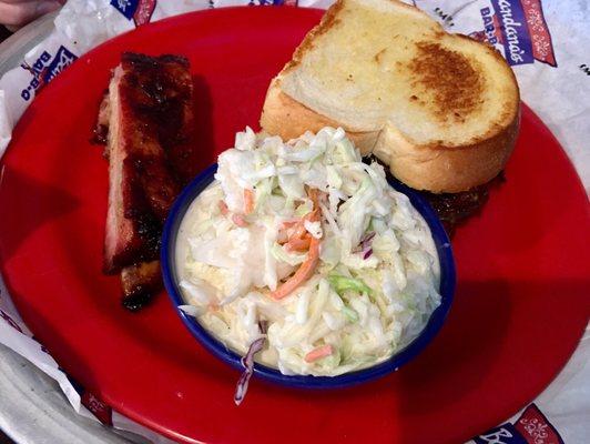 Pulled Pork with Coleslaw with the add a rib option for $2.75 extra. Not quite worth it in my opinion.