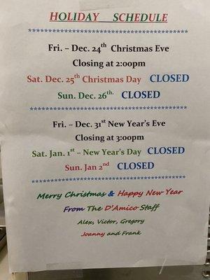 Holiday hours