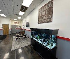 The waiting room with a fish tank