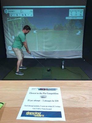 Indoor golf simulator- great for a round of golf, practice, and fundraisers (indoor golf tournaments)