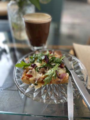 Focaccia and oat milk mocha