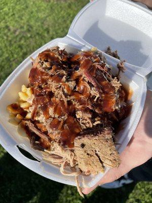 Pulled Pork and Brisket Mac and Cheese