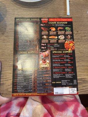 Back of menu