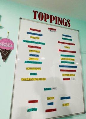 Toppings menu