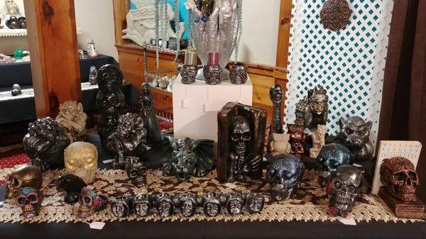 Large variety of skulls, skeletons, dragons, and gargoyles.