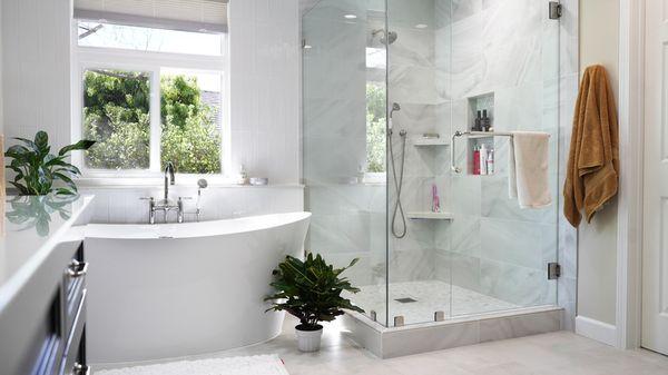 Elegant bathroom renovation on the hill, Mount Soledad.