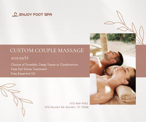 Custom couple massage  $119.99/hour