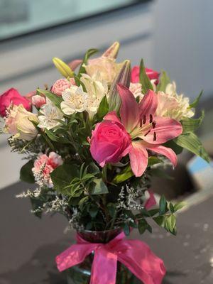 Love my flowers from Bernardo's Flower Shop! The pink roses are so beautiful and the lilies are just gorgeous!!