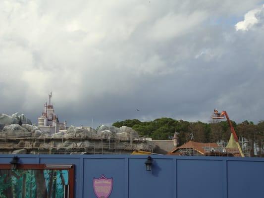 view of New Fantasyland's construction, from the Carrousel. (Walt Disney World, FL)