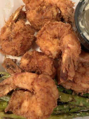 Fried shrimp with asparagus