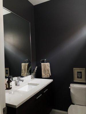 dark gray walls for our powder room, so chic!