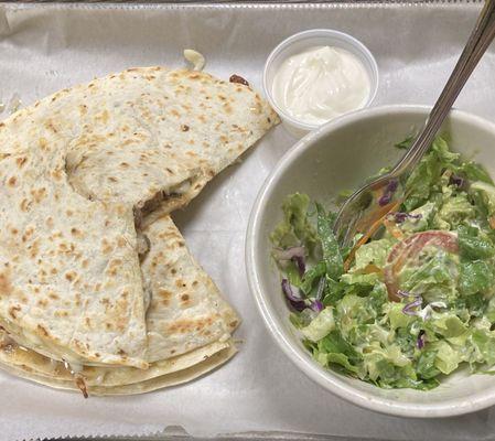 Steak Quesadilla  with salad .