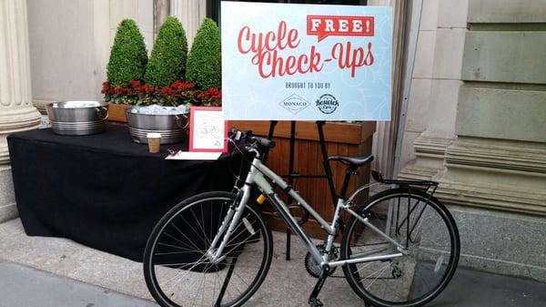 5/19/16: Free Bike Tuneups at the Hotel Monaco by Keswick Cycle! 7-9a, 12-2p, 5-7p. Thanks, Brian and Joey!