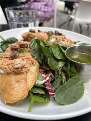 Tuna Tartine and greens. The salad dressing was nicely balanced on the sweeter side to compliment the radicchio - delicious!