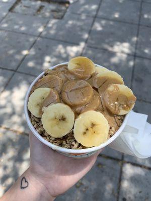 Pitaya bowl, extra toppings, granola, & peanut butter