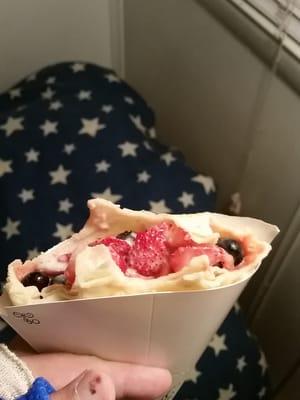 "The Delight" Strawberries/blueberries with a raspberry drizzle topped with whipped cream. One of Urban Crepes' 9 dessert crepes