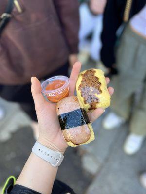 spam & egg musubi, omurice & spam & pork floss musubi