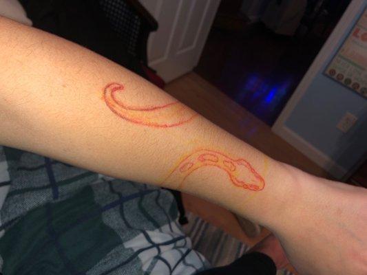 this is what he drew on my arm