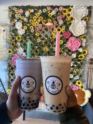 Taro Smoothie with Boba and Coconut Milk Tea with Boba