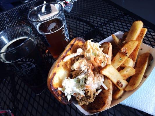 Fried oyster po boy, garlic Cajun fries