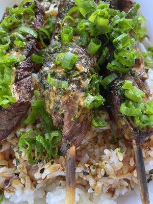 Beef tenderloin with rice and cabbage