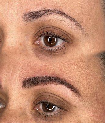 microblading and shading on sparse brows